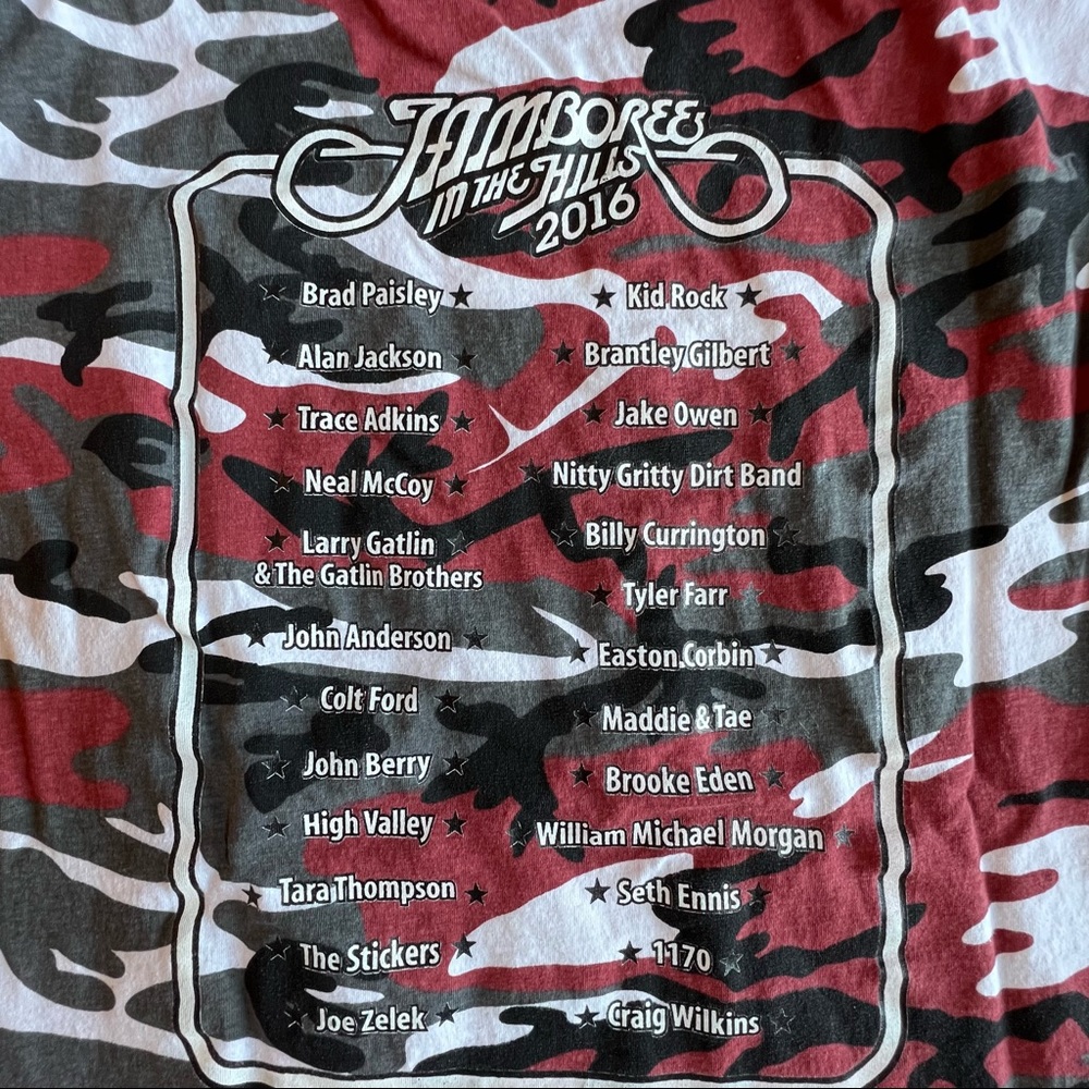 ⭐️ 2016 Jamboree in the Hills Vintage Red Camouflage Country Concert Tee LARGE - Picture 13 of 16